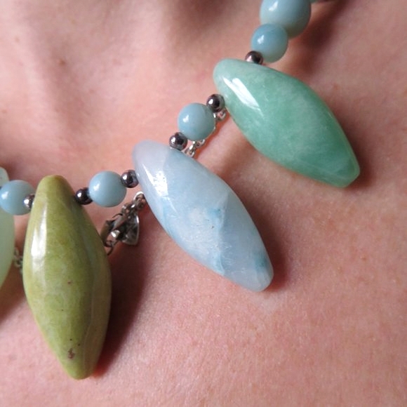 Chalcedony Turquoise Sterling Silver Spike Necklace - Picture 14 of 14